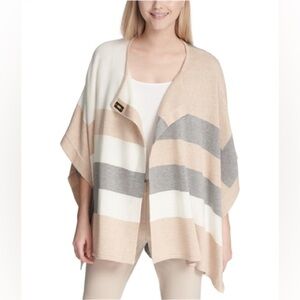 Calvin Klein Colorblock Poncho Creme grey  and Ivory neutral tones gold clasp OS